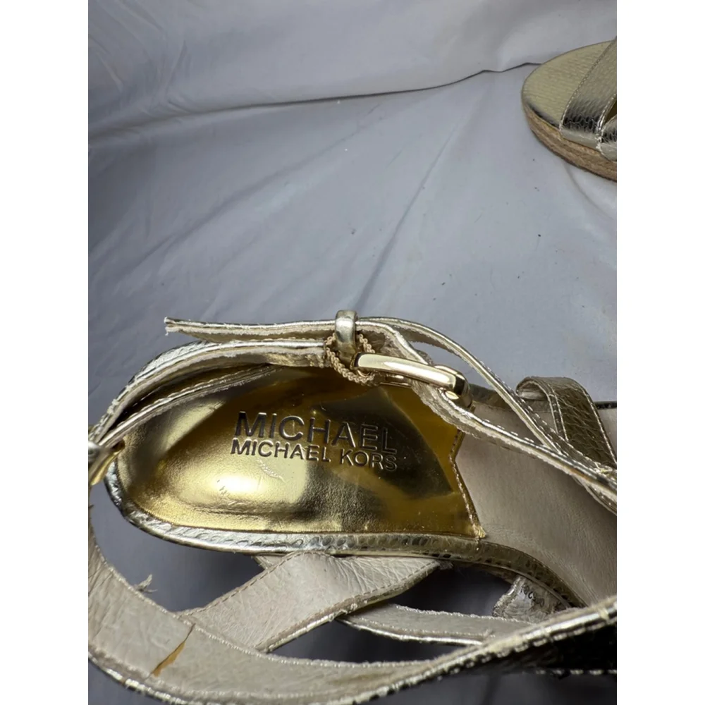 Women's Michael Kors Gold Espadrille Wedge Sandals 8.5